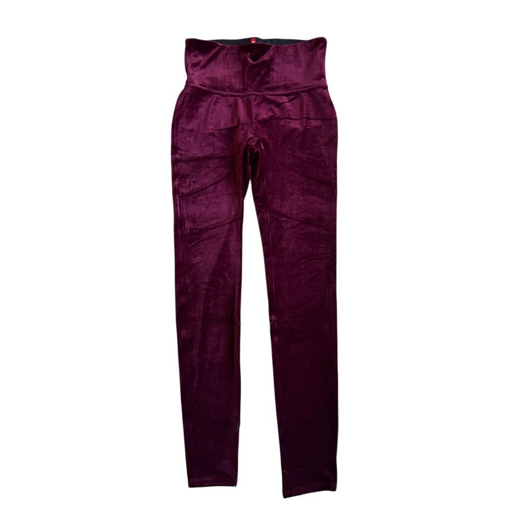 Spanx Velvet Leggings Womens L Rich‎ Burgundy Velour High Waisted Tummy Control
